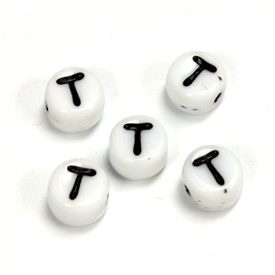 Czech Pressed Glass Engraved Bead - Alphabet 6MM BLACK ON WHITE