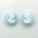 Plastic Cameo - Woman with Ponytail Round 16MM WHITE ON BLUE