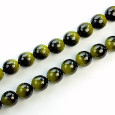 Czech Pressed Glass Bead - Smooth 2-Color Round 08MM COATED BLACK-DK YELLOW