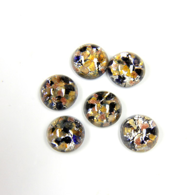 Glass Medium Dome Lampwork Cabochon - Round 09MM MULTI GOLD SILVER with  AVENTURINE (04266)