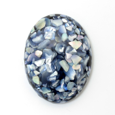 Plastic Flat Back Cabochon - Inlay Shell Oval 40x30MM BLUE