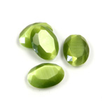 Fiber-Optic Flat Back Stone with Faceted Top and Table - Oval 14x10MM CAT'S EYE OLIVE
