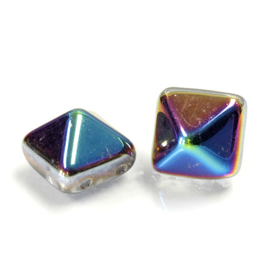 Preciosa Czech Pressed Glass 2-Hole Bead - Pyramid Studs 12x12MM CRYSTAL VITRAIL MEDIUM