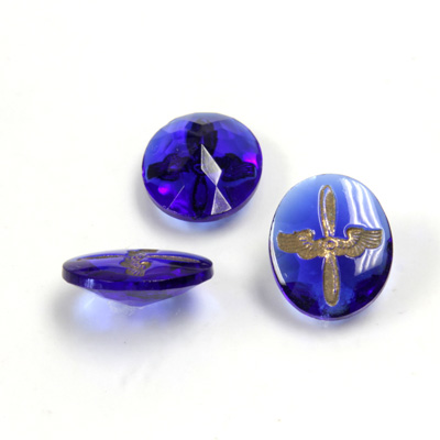 Glass Point Back Intaglio Insignia Top Oval 12x10MM AIR CADET GOLD on SAPPHIRE