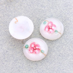 Glass Medium Dome Lampwork Cabochon - Round 15MM PINK ON WHITE (04863)