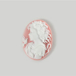 Plastic Cameo - Girl with Bird Oval 25x18MM WHITE ON PINK