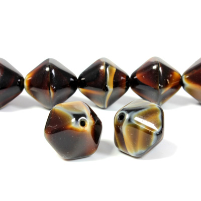 Czech Pressed Glass Bead - Smooth Bicone 15MM TIGEREYE