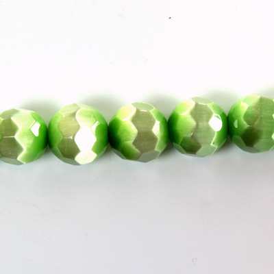 Fiber Optic Synthetic Cat's Eye Bead - Round Faceted 10MM CAT'S EYE LT GREEN