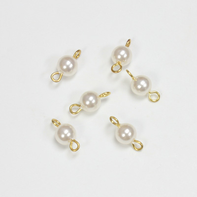 Plastic Bead with 2 Brass Loops - Pearl Round 6MM WHITE