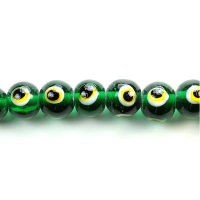 Glass Lampwork Bead - Eye Round 10MM EMERALD