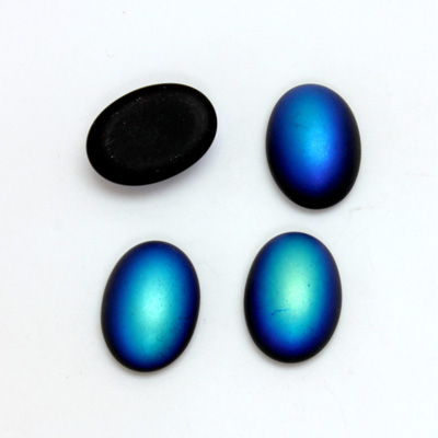 Glass Medium Dome Coated Cabochon - Oval 14x10MM MATTE JET AB