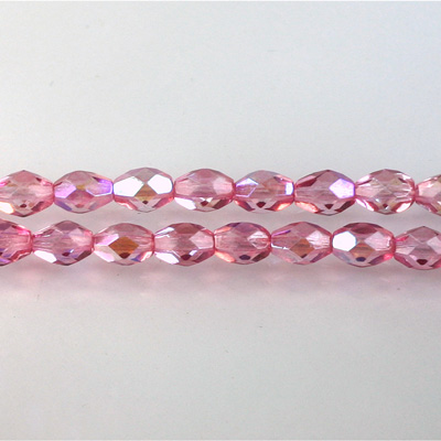 Czech Glass Fire Polish Bead - Oval 07x5MM 1/2 Coated PINK AB 45121