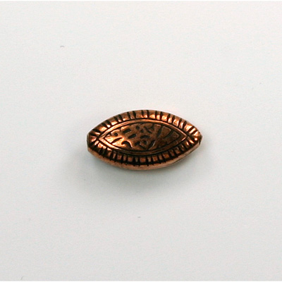 Metalized Plastic Engraved Bead - Fancy Oval 16x9.5MM ANT COPPER