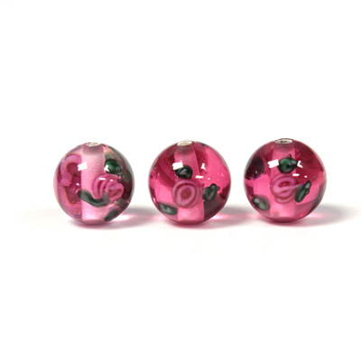 Czech Glass Lampwork Bead - Smooth Round 10MM Flower ON ROSE