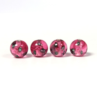 Czech Glass Lampwork Bead - Smooth Round 08MM Flower ON ROSE