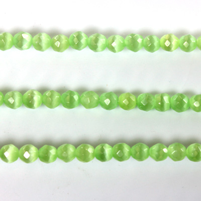 Fiber Optic Synthetic Cat's Eye Bead-  Round Faceted 04MM CAT'S EYE LT GREEN