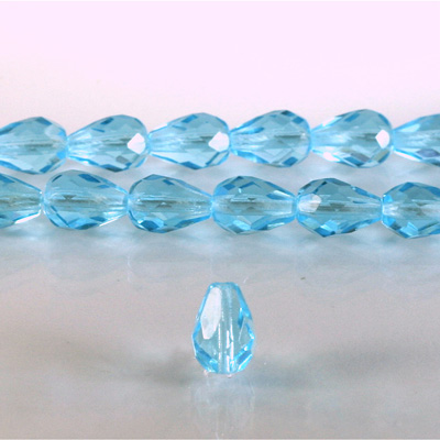 Czech Glass Fire Polish Bead - Pear 10x7MM AQUA