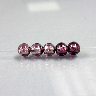 Czech Glass Lampwork Bead - Smooth Round 06MM AMETHYST SILVER LINED