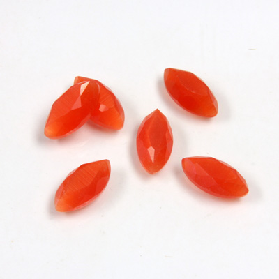 Fiber-Optic Flat Back Stone with Faceted Top and Table - Navette 10x5MM CAT'S EYE ORANGE