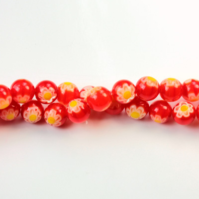 Glass Millefiori Bead - Round 06MM ORANGE YELLOW (19)