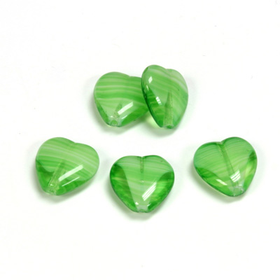 Czech Pressed Glass Bead - Smooth Heart 12x11MM PORPHYR GREEN