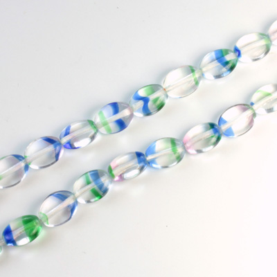 Czech Pressed Glass Bead - Flat Oval 08x6MM STRIPED CRYSTAL