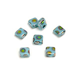 Czech Pressed Glass Bead - Smooth Flat Square 06x6MM PEACOCK LT BLUE