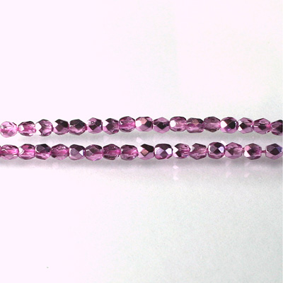 Czech Glass Fire Polish Bead - Round 03MM 1/2 Coated CRYSTAL/LILAC