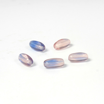 Czech Pressed Glass Bead - Smooth Oval 09x4MM 2-TONE ROSE-SAPPHIRE