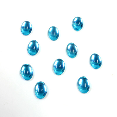 Plastic Flat Back Foiled Cabochon - Oval 06x4MM AQUA