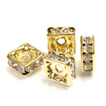 Czech Rhinestone Rondelle - Square 08MM CRYSTAL-GOLD