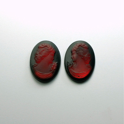 German Glass Cameo Woman Oval 18x13MM MATTE GARNET ON JET