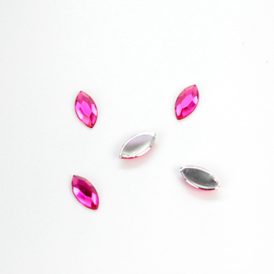 Plastic Flat Back Foiled Rose Cut Rhinestone - Navette 08x4MM DARK ROSE