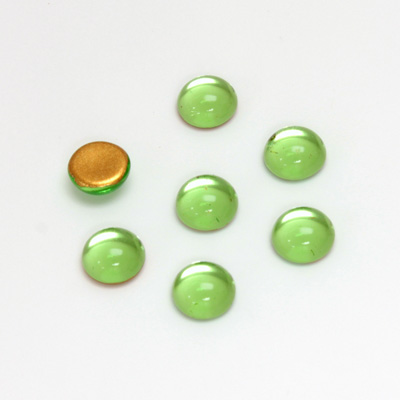 Glass Medium Dome Foiled Cabochon - Round 07MM PERIDOT