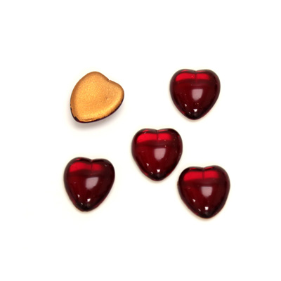 Glass Medium Dome Foiled Cabochon - Heart 10x9MM RUBY