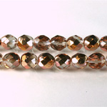 Czech Glass Fire Polish Bead - Round 08MM 1/2 Coated CRYSTAL/COPPER