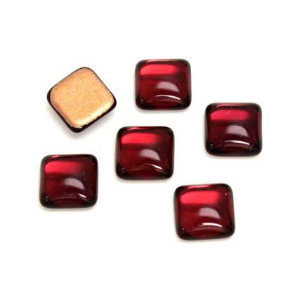 Glass Low Dome Foiled Cabochon - Square Antique 10x10MM ROSE