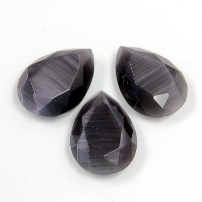 Fiber-Optic Flat Back Stone with Faceted Top and Table - Pear 18x13MM CAT'S EYE GREY