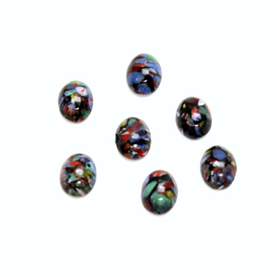 Glass Medium Dome Lampwork Cabochon - Oval 08x6MM MOSAIC BLACK (04567)