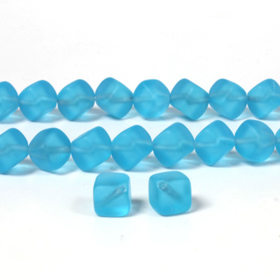 Czech Pressed Glass Bead - Cube with Diagonal Hole 08MM MATTE AQUA