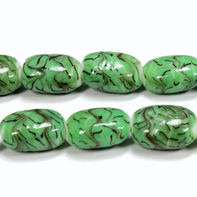 Glass Lampwork Bead - Keg Smooth 19x14MM GREEN MATRIX