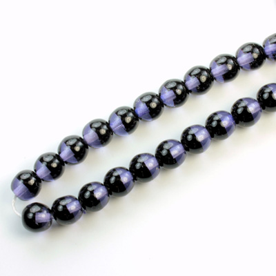 Czech Pressed Glass Bead - Smooth 2-Color Round 06MM DYED IOLITE BLACK