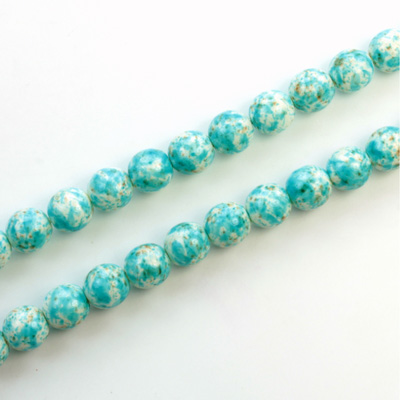 Czech Pressed Glass Bead - Smooth Matrix Round 06MM COATED TURQUOISE MATRIX