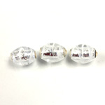 Czech Glass Lampwork Bead - Oval 10x8MM Crystal WHITE SWIRL SILVER LINE 01032