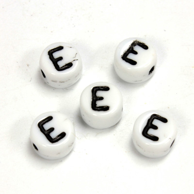 Czech Pressed Glass Engraved Bead - Alphabet 6MM BLACK ON WHITE