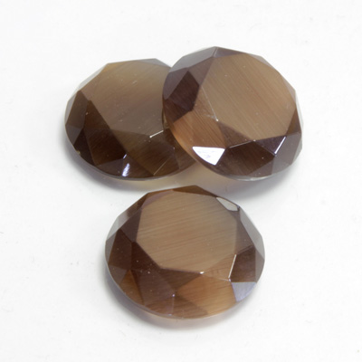 Fiber-Optic Flat Back Stone with Faceted Top and Table - Round 18MM CAT'S EYE BROWN