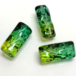 Plastic Bead - Two Tone Speckle Color Etched Cylinder 23x10MM GREEN YELLOW