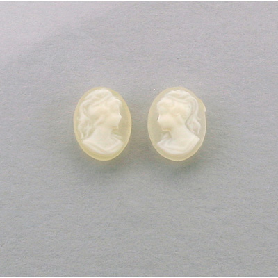 Plastic Cameo - Woman with Ponytail Oval 10x8MM IVORY ON MATTE Crystal