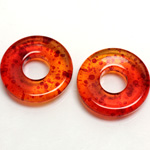 Plastic Bead - Two Tone Speckle Color Smooth Flat Donut 25MM ORANGE YELLOW