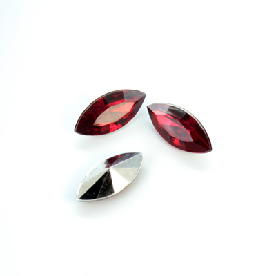 Plastic Point Back Foiled Stone - Navette 15x7MM RUBY